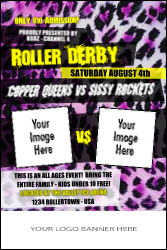 Roller Derby Pink Leopard Logo Banner Poster